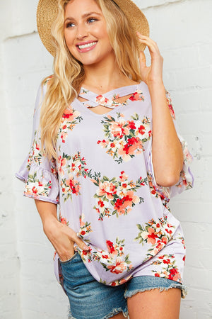 Floral Criss Cross Neck Knit Top