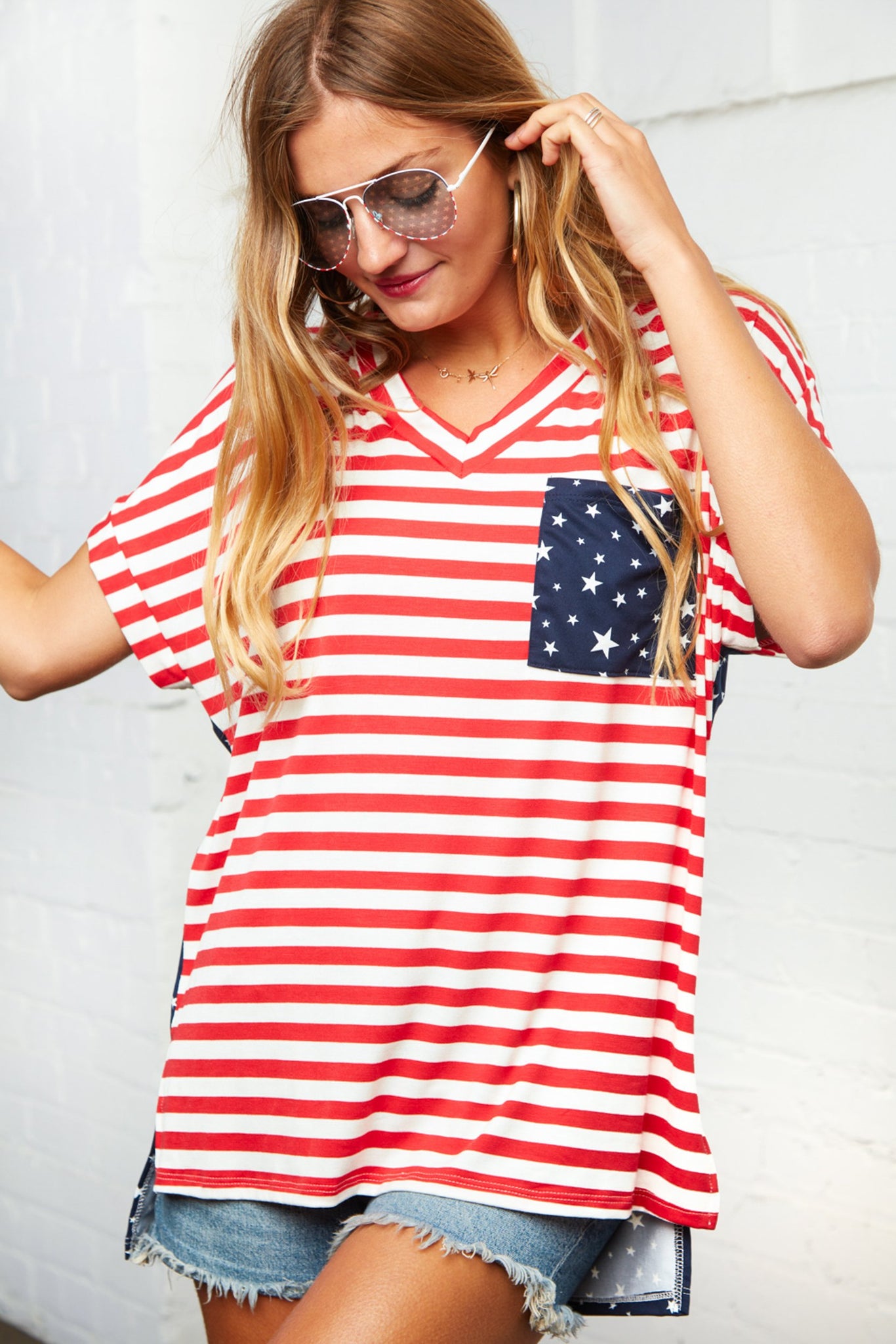 American Flag Color Block Slouchy Top