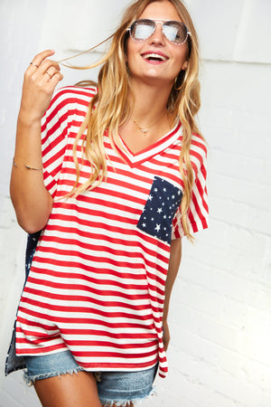 American Flag Color Block Slouchy Top