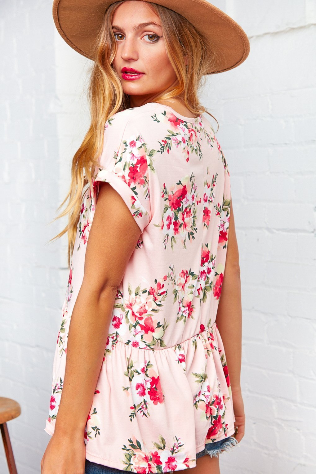 Blush Floral Print Peplum