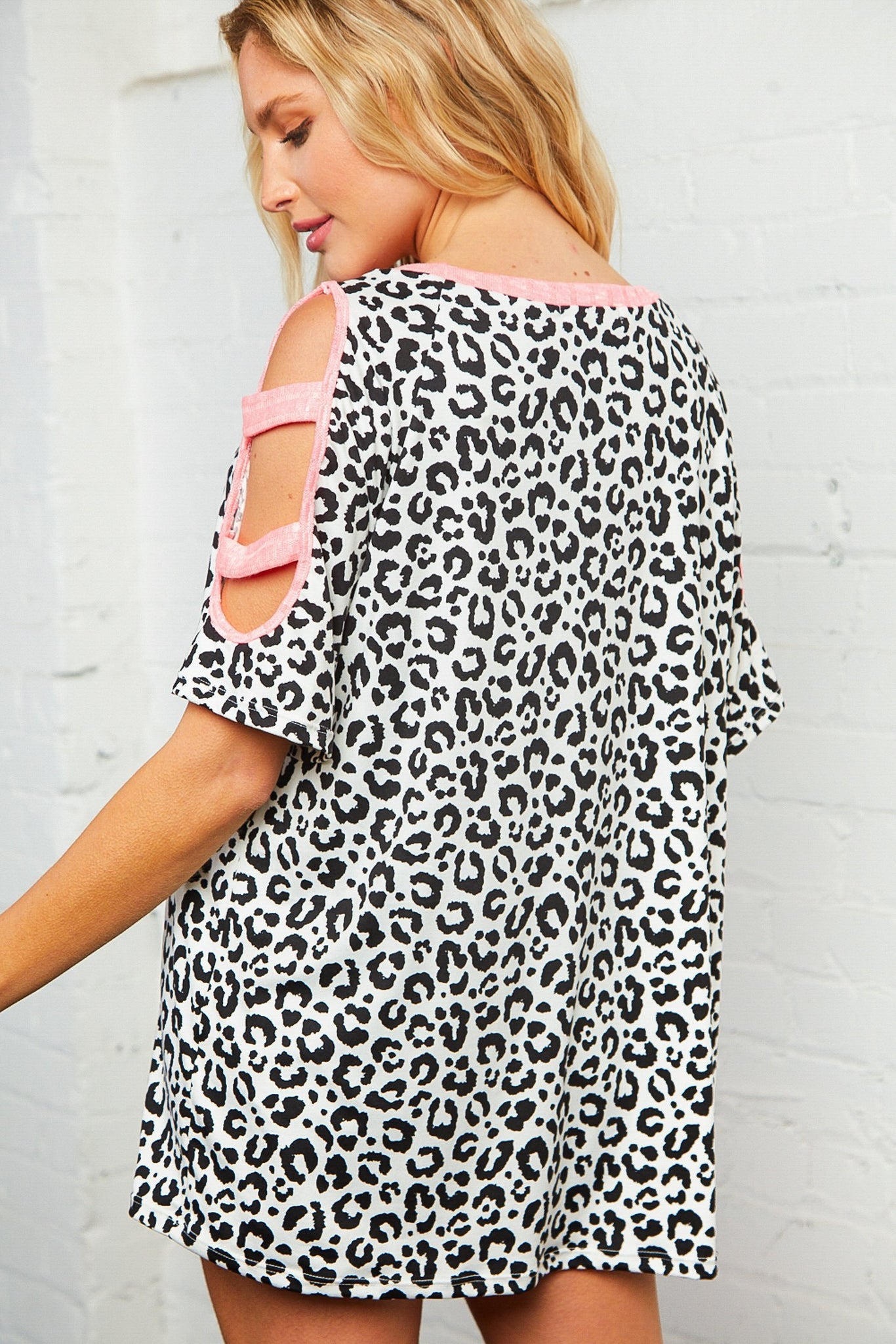 Ivory, Black & Neon Animal Cut Out Sleeve Top