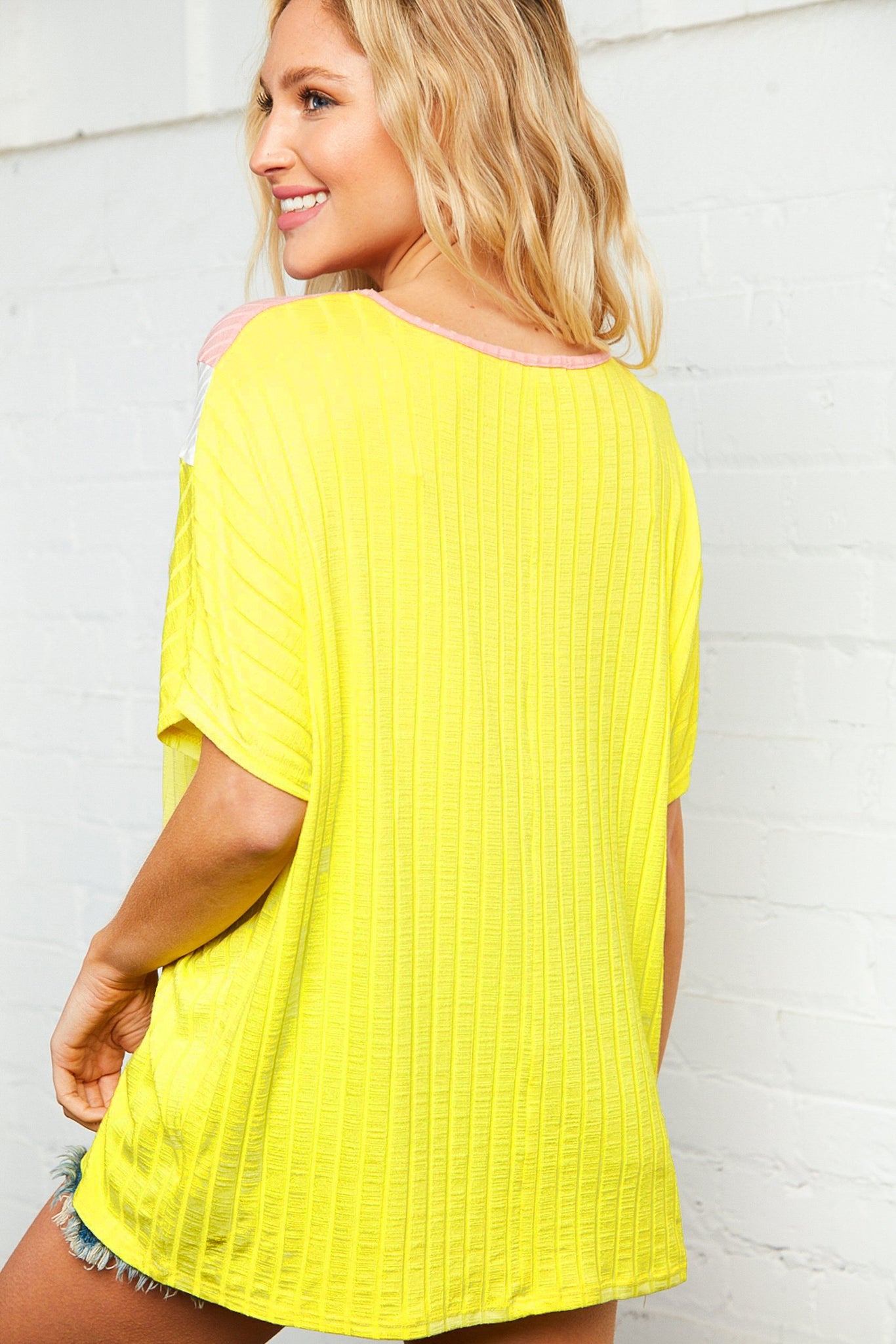 Rib Chevron Color Block Dolman Knit Top