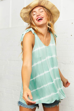 Mint Tie Dye Knot Shoulder Tank Top
