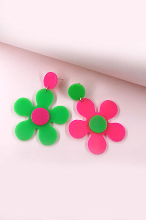 Lime & Pink Mod Daisy Dangle Earrings