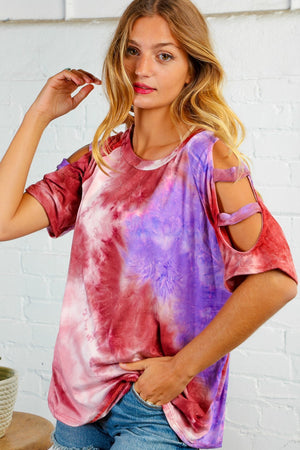 Tie Dye Cold Shoulder Raglan Top